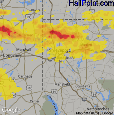 Hail Map for Shreveport, LA Region on June 20, 2019