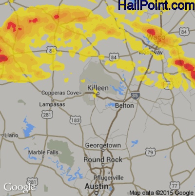 Hail Map for Killeen, TX Region on June 20, 2019