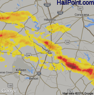 Hail Map for Waco, TX Region on June 20, 2019