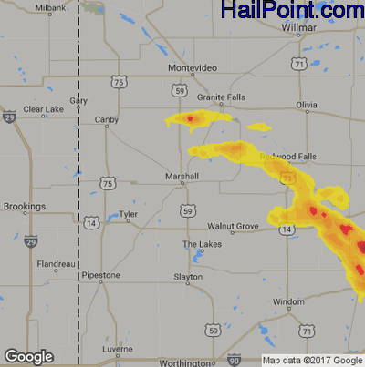 Hail Map for Marshall, MN Region on June 20, 2019