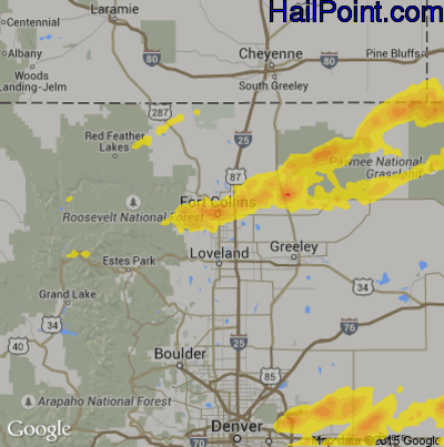 Hail Map for Fort Collins, CO Region on June 20, 2019