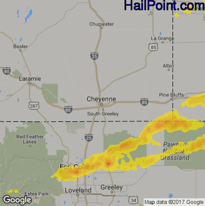 Hail Map for Cheyenne, WY Region on June 20, 2019