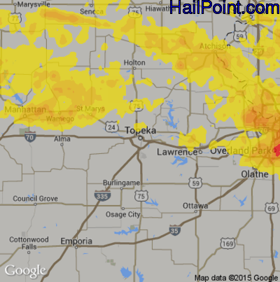 Hail Map for Topeka, KS Region on June 20, 2019