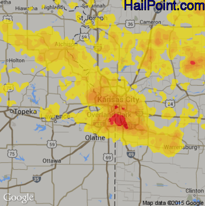 Hail Map for Kansas City, KS Region on June 21, 2019