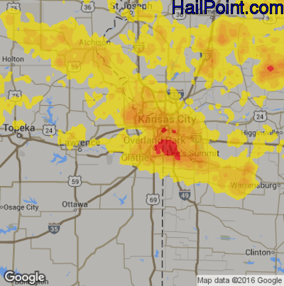 Hail Map for Shawnee, KS Region on June 21, 2019