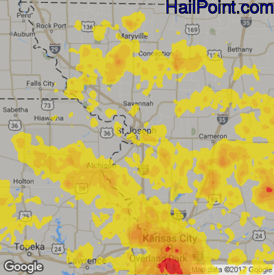 Hail Map for St. Joseph, MS Region on June 21, 2019 