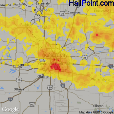 Hail Map for Kansas City, MO Region on June 21, 2019
