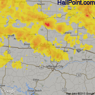 Hail Map for Columbia, MO Region on June 21, 2019 
