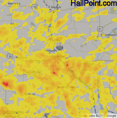 Hail Map for Hannibal, MS Region on June 21, 2019