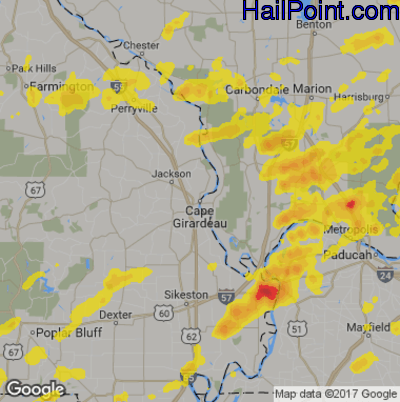 Hail Map for Cape Girardeau, MO Region on June 21, 2019