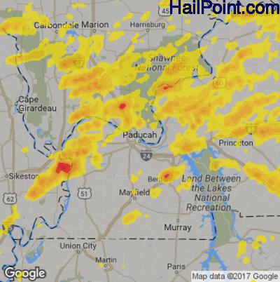 Hail Map for Paducah, KY Region on June 21, 2019