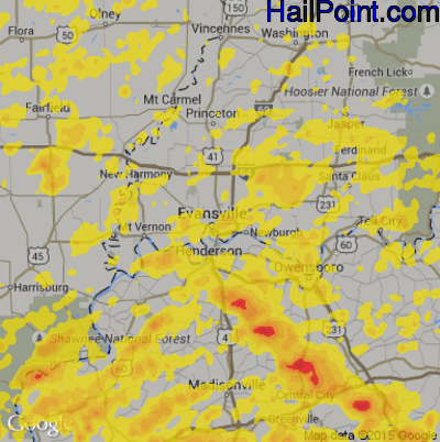 Hail Map for Evansville, IN Region on June 21, 2019