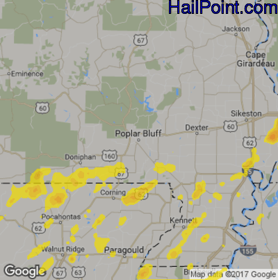 Hail Map for Poplar Bluff, MO Region on June 21, 2019