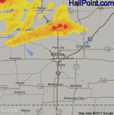 Hail Map for Wichita, KS Region on June 22, 2019