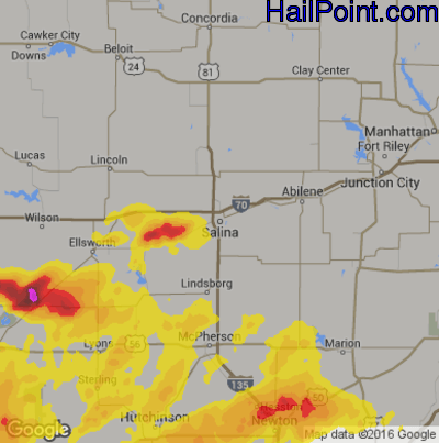 Hail Map for Salina, KS Region on June 22, 2019 