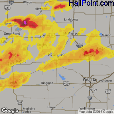 Hail Map for Hutchinson, KS Region on June 22, 2019 
