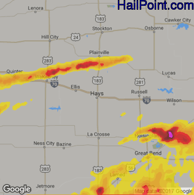 Hail Map for Hays, KS Region on June 22, 2019