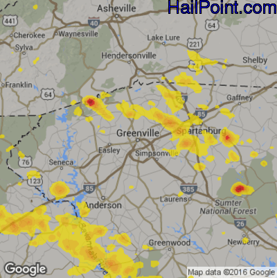 Hail Map for Greenville, SC Region on June 22, 2019 