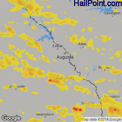 Hail Map for Augusta, GA Region on June 22, 2019