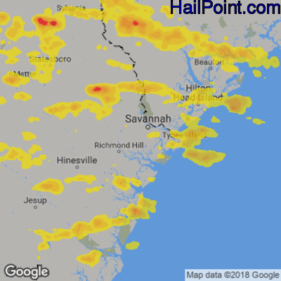 Hail Map for Savannah, GA Region on June 22, 2019
