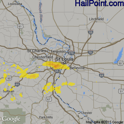 Hail Map for St. Louis, MO Region on June 22, 2019