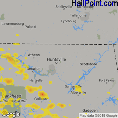 Hail Map for Huntsville, AL Region on June 22, 2019