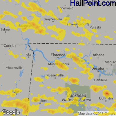 Hail Map for Florence, AL Region on June 22, 2019