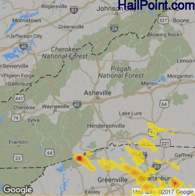 Hail Map for Asheville, NC Region on June 22, 2019