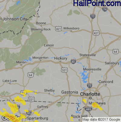 Hail Map for Hickory, NC Region on June 22, 2019 