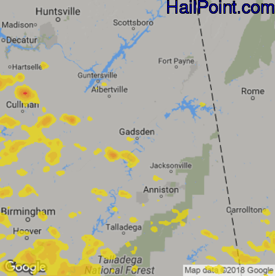 Hail Map for Gadsen, AL Region on June 22, 2019