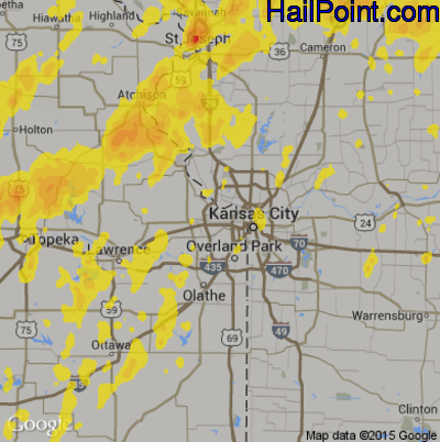Hail Map for Kansas City, KS Region on June 22, 2019