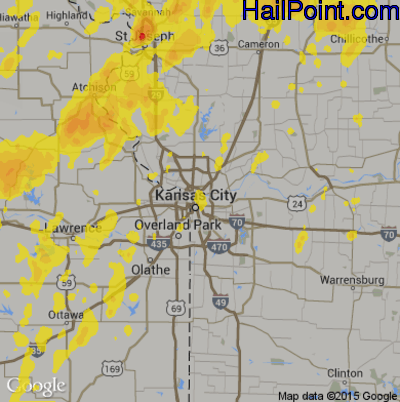 Hail Map for Kansas City, MO Region on June 22, 2019