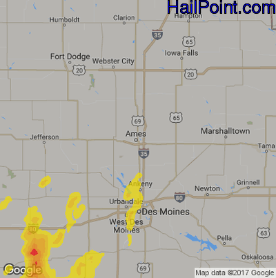 Hail Map for Ames, IA Region on June 23, 2019
