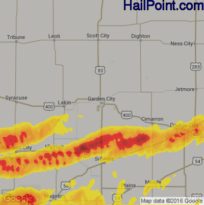 Hail Map for Garden City, KS Region on June 23, 2019