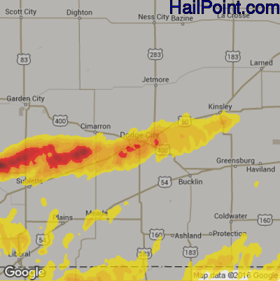 Hail Map for Dodge City, KS Region on June 23, 2019