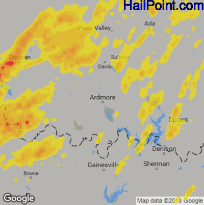 Hail Map for Ardmore, OK Region on June 23, 2019