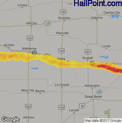 Hail Map for Hays, KS Region on June 23, 2019