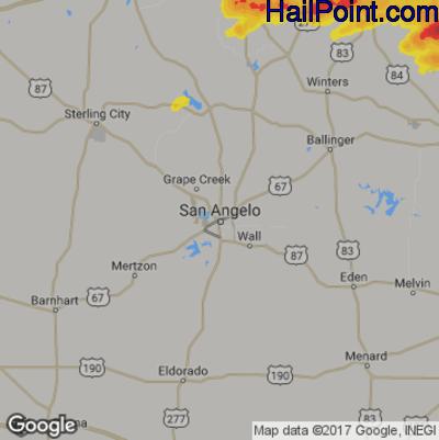 Hail Map for San Angelo, TX Region on June 23, 2019