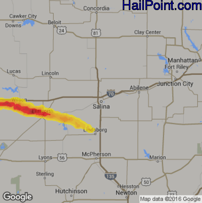 Hail Map for Salina, KS Region on June 23, 2019