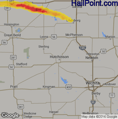 Hail Map for Hutchinson, KS Region on June 23, 2019 
