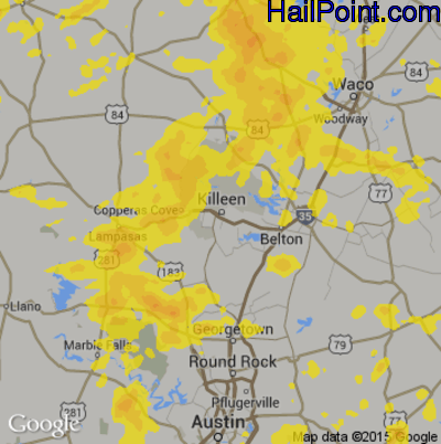 Hail Map for Killeen, TX Region on June 24, 2019