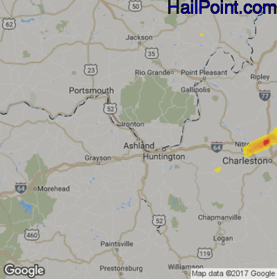 Hail Map for Asheland, KY Region on June 24, 2019 
