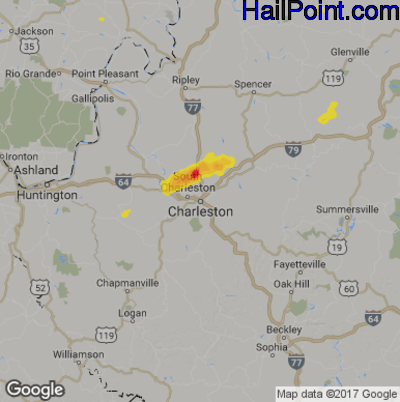 Hail Map for Charleston, WV Region on June 24, 2019 
