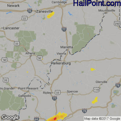 Hail Map for Parkersburg, WV Region on June 24, 2019