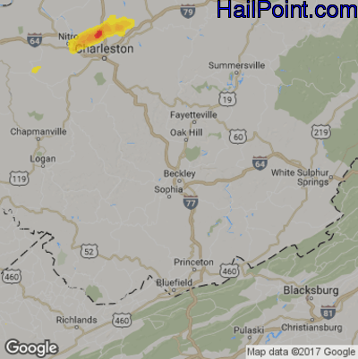 Hail Map for Beckley, WV Region on June 24, 2019