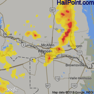 Hail Map for McAllen, TX Region on June 24, 2019 