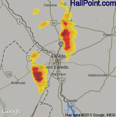 Hail Map for Laredo, TX Region on June 24, 2019