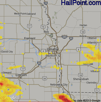 Hail Map for Omaha, NE Region on June 25, 2019