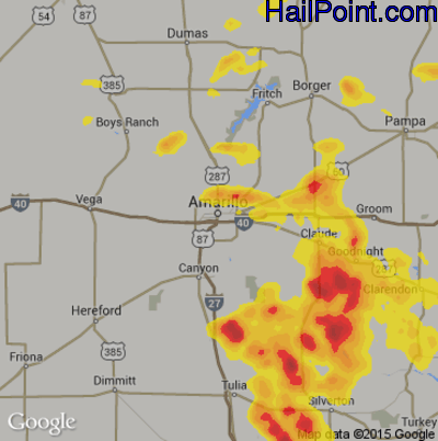 Hail Map for Amarillo, TX Region on June 25, 2019