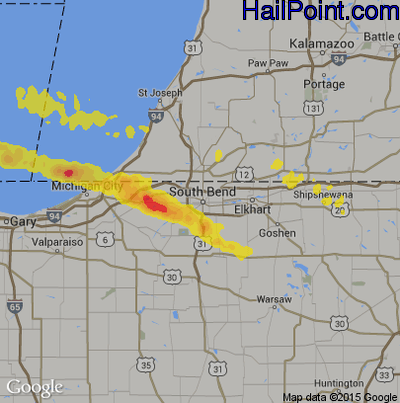 Hail Map for South Bend, IN Region on June 25, 2019